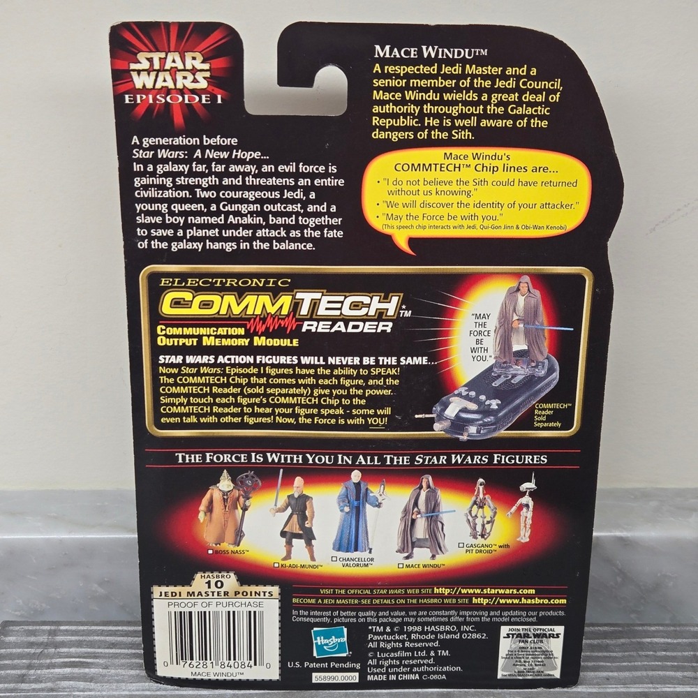1998- Star Wars MACE WINDU JEDI Action Figure Hasbro Episode I w/ Commtech Chip - Picture 6 of 6